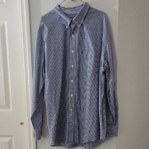 Izod Men's Blue Checkered Button Down 100% Cotton Shirt Size 2XL